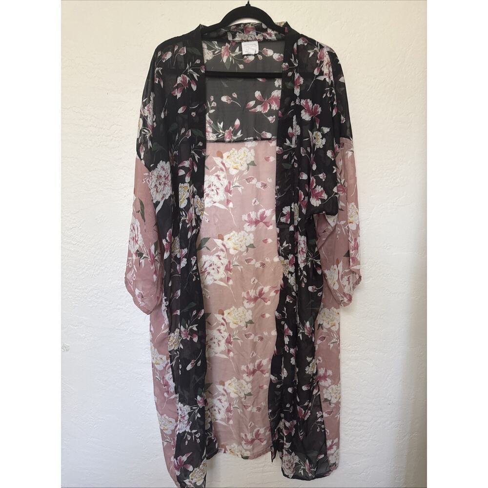 14th & Union Women’s Poncho Sheer black Floral Cardigan Fall Shawl, One Size OS